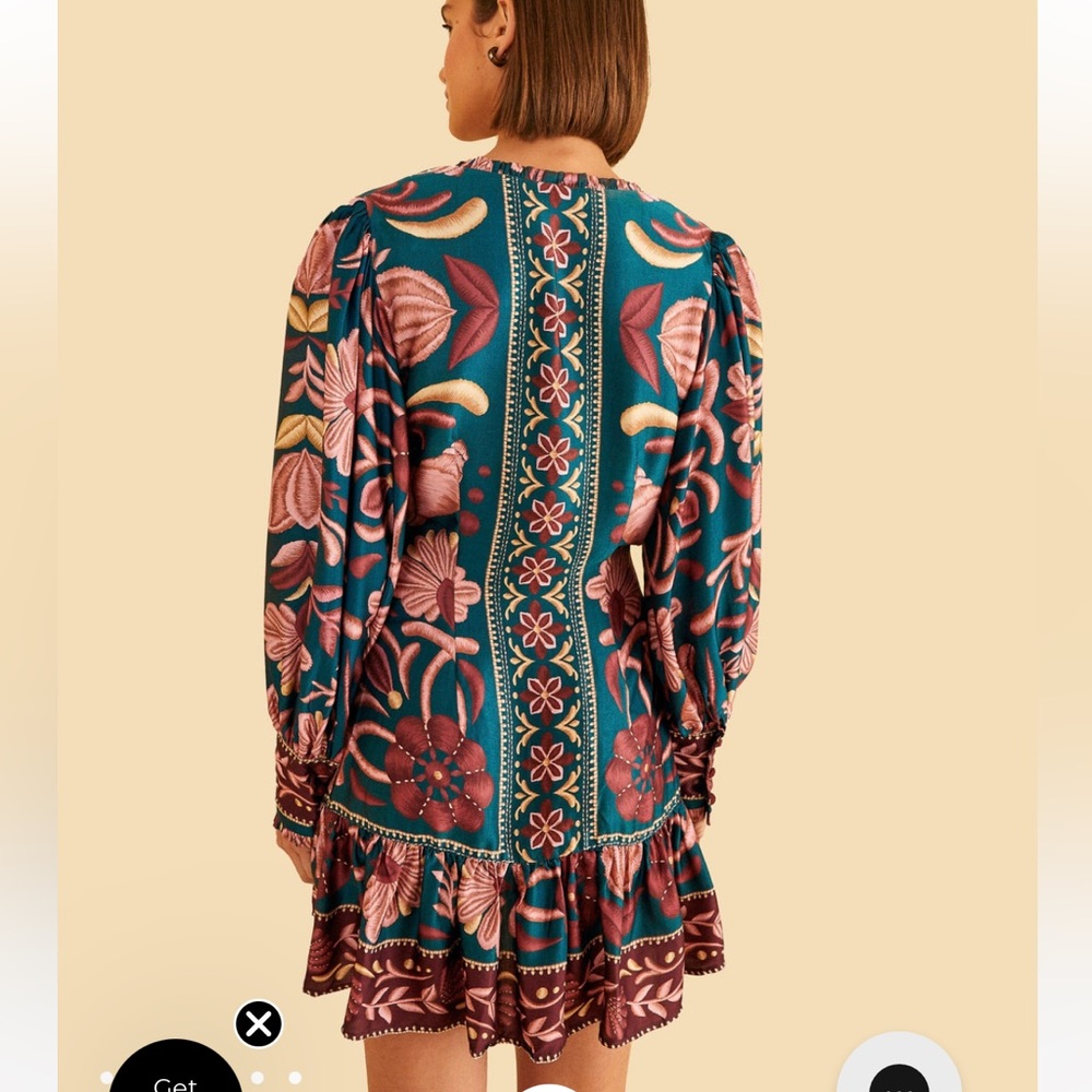Farm Rio Teal Seashell Tapestry Lenzing™ Ecovero™ Viscose Mini Dress S - Picture 4 of 15